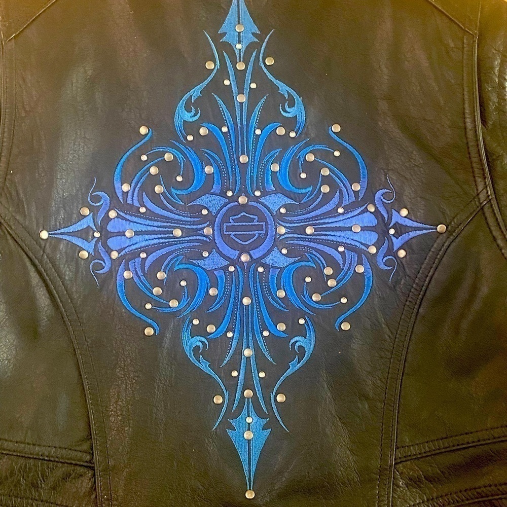 Genuine Harley Davidson Women’s Dark Turquoise Blue & Black Leather Jacket NWOT - Picture 12 of 12